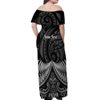 Personalised Toitu Te Tiriti Aotearoa Silver Fern Off Shoulder Maxi Dress New Zealand Maori Pattern LT01 - Polynesian Pride