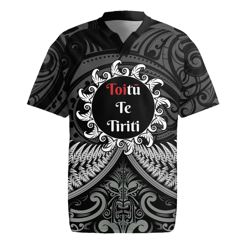 Personalised Toitu Te Tiriti Aotearoa Silver Fern Rugby Jersey New Zealand Maori Pattern LT01 Black - Polynesian Pride