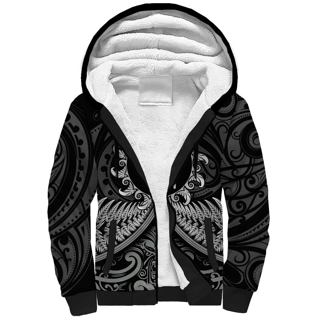Personalised Toitu Te Tiriti Aotearoa Silver Fern Sherpa Hoodie New Zealand Maori Pattern LT01 Unisex Black - Polynesian Pride