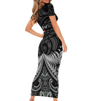 Personalised Toitu Te Tiriti Aotearoa Silver Fern Short Sleeve Bodycon Dress New Zealand Maori Pattern LT01 - Polynesian Pride
