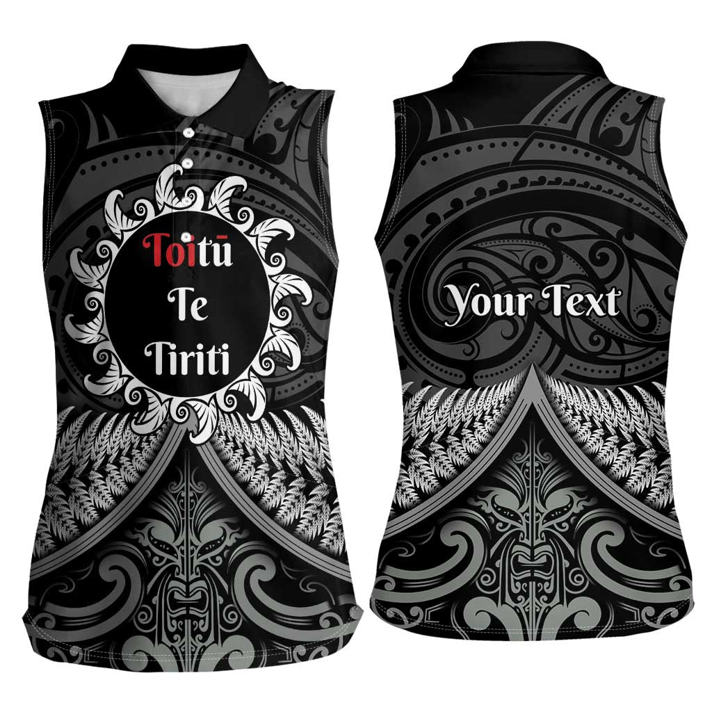 Personalised Toitu Te Tiriti Aotearoa Silver Fern Women Sleeveless Polo Shirt New Zealand Maori Pattern LT01 - Polynesian Pride