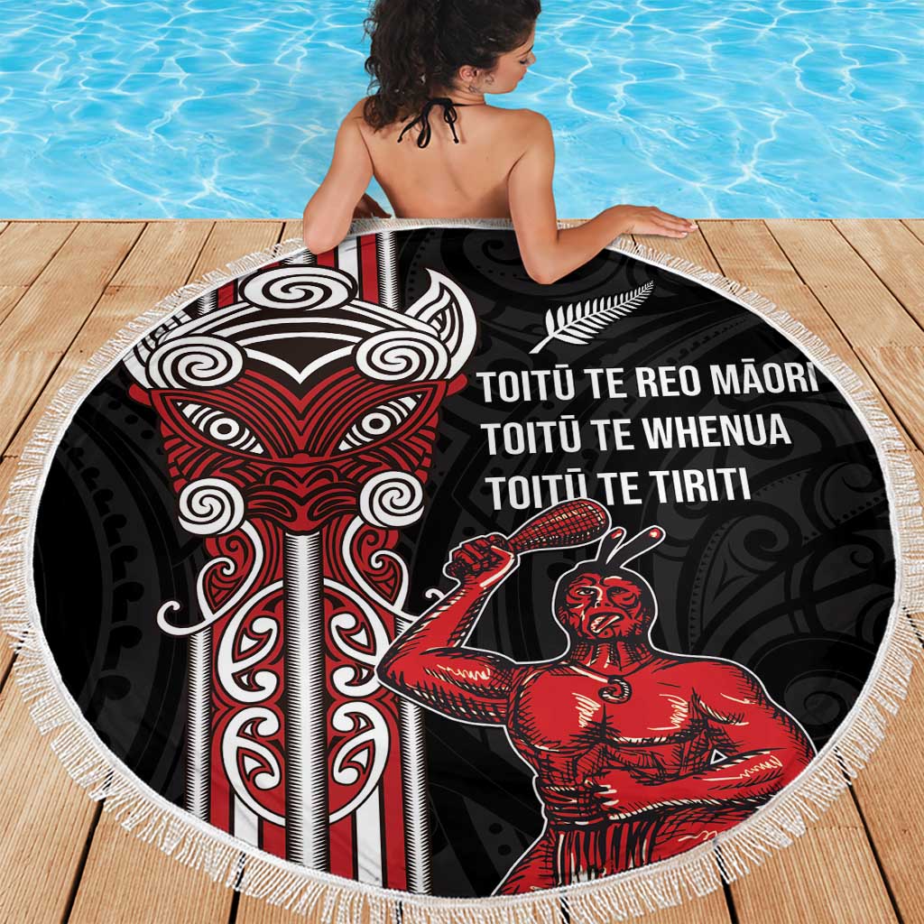 Toitu Te Reo Maori Toitu Te Whenua Toitu Te Tiriti Beach Blanket Maori Warrior New Zealand LT01 - Polynesian Pride