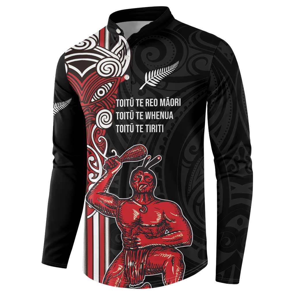 Toitu Te Reo Maori Toitu Te Whenua Toitu Te Tiriti Button Sweatshirt Maori Warrior New Zealand LT01 - Polynesian Pride