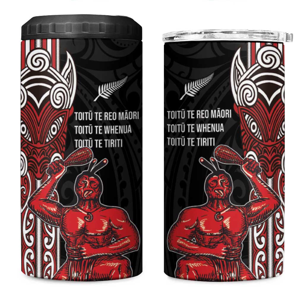 Toitu Te Reo Maori Toitu Te Whenua Toitu Te Tiriti 4 in 1 Can Cooler Tumbler Maori Warrior LT01 One Size: 16 oz Black - Polynesian Pride