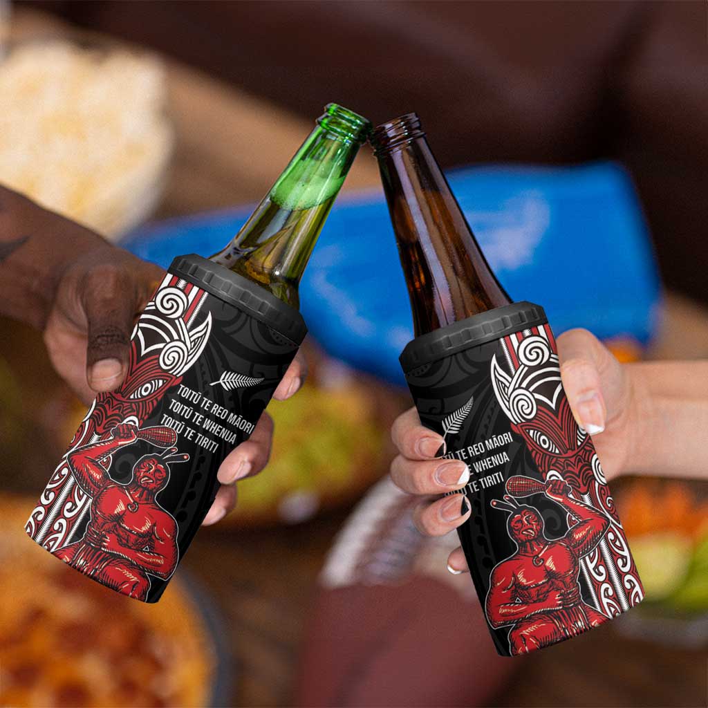 Toitu Te Reo Maori Toitu Te Whenua Toitu Te Tiriti 4 in 1 Can Cooler Tumbler Maori Warrior LT01 - Polynesian Pride