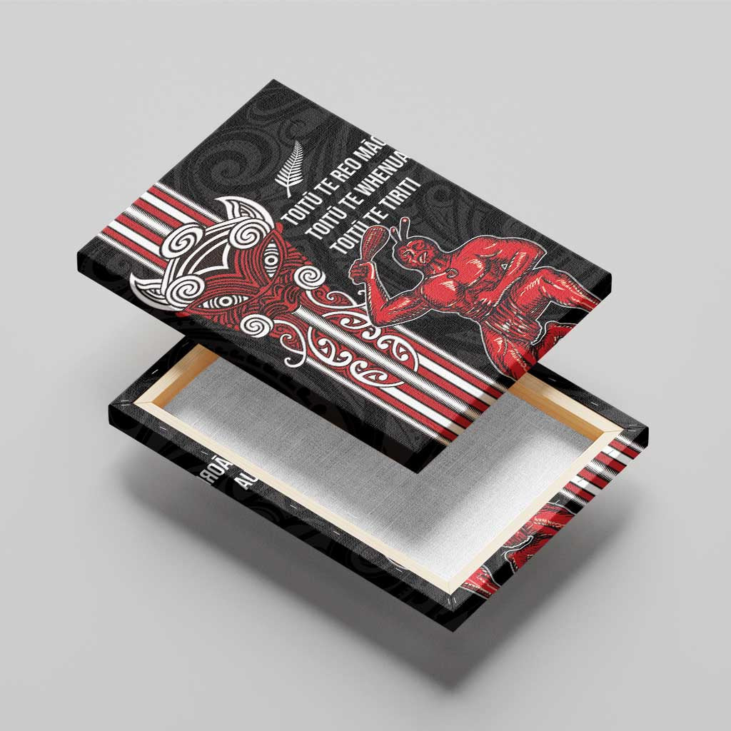 Toitu Te Reo Maori Toitu Te Whenua Toitu Te Tiriti Canvas Wall Art Maori Warrior New Zealand LT01 - Polynesian Pride