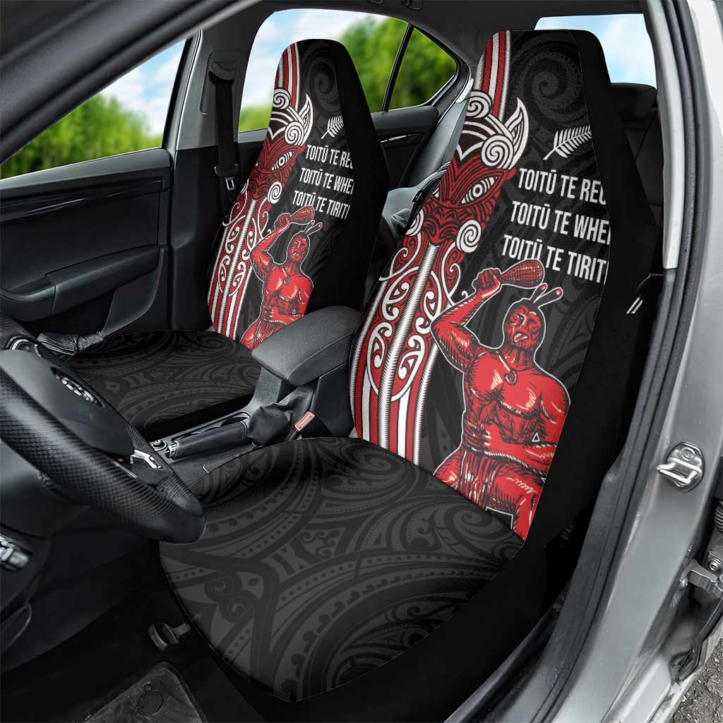 Toitu Te Reo Maori Toitu Te Whenua Toitu Te Tiriti Car Seat Cover Maori Warrior New Zealand LT01 - Polynesian Pride