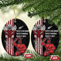 Toitu Te Reo Maori Toitu Te Whenua Toitu Te Tiriti Ceramic Ornament Maori Warrior LT01 Oval Black - Polynesian Pride