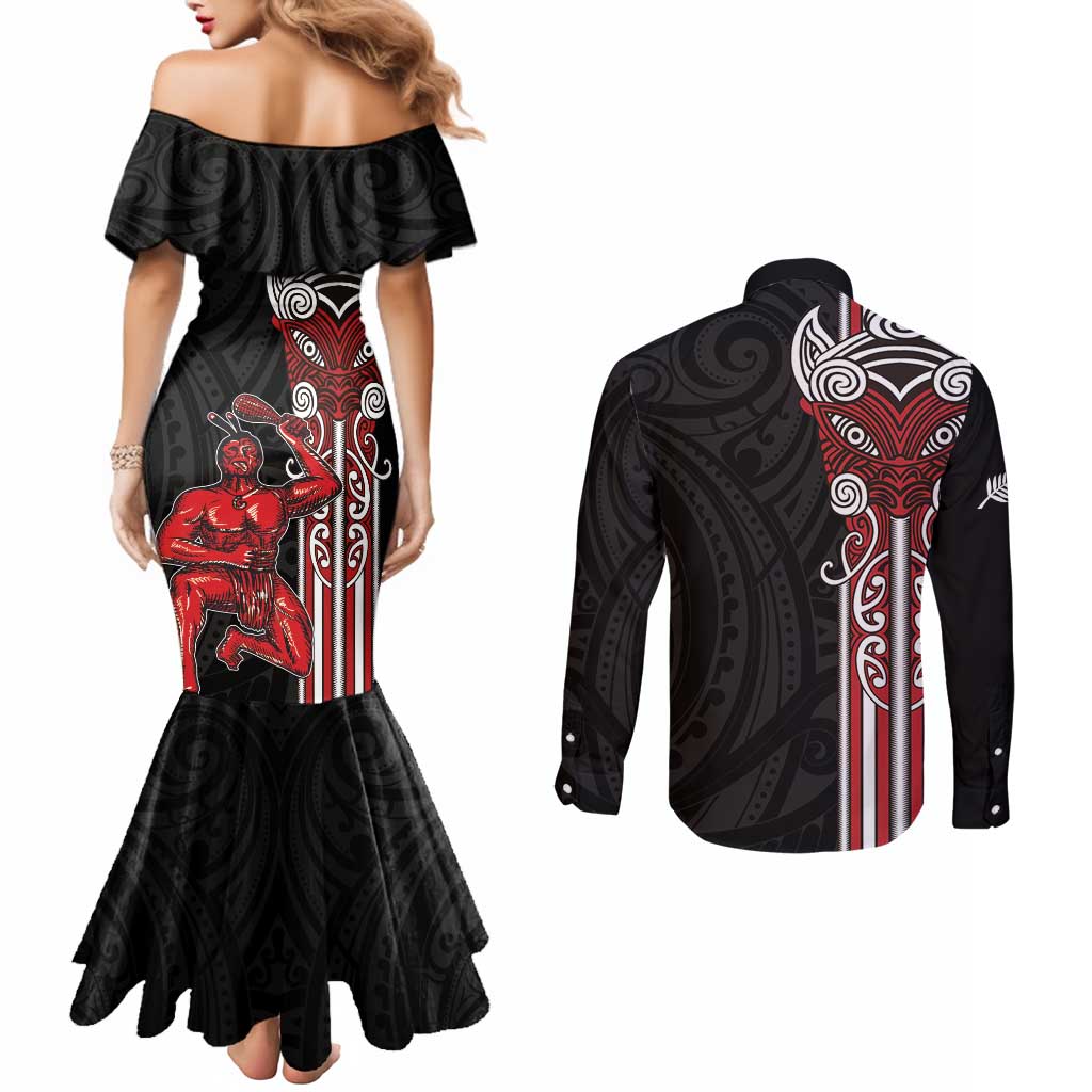 Toitu Te Reo Maori Toitu Te Whenua Toitu Te Tiriti Couples Matching Mermaid Dress and Long Sleeve Button Shirt Maori Warrior New Zealand LT01 - Polynesian Pride