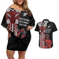 Toitu Te Reo Maori Toitu Te Whenua Toitu Te Tiriti Couples Matching Off Shoulder Short Dress and Hawaiian Shirt Maori Warrior New Zealand LT01 Black - Polynesian Pride