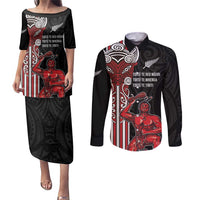 Toitu Te Reo Maori Toitu Te Whenua Toitu Te Tiriti Couples Matching Puletasi and Long Sleeve Button Shirt Maori Warrior New Zealand LT01 Black - Polynesian Pride