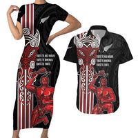 Toitu Te Reo Maori Toitu Te Whenua Toitu Te Tiriti Couples Matching Short Sleeve Bodycon Dress and Hawaiian Shirt Maori Warrior New Zealand LT01 Black - Polynesian Pride