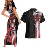 Toitu Te Reo Maori Toitu Te Whenua Toitu Te Tiriti Couples Matching Short Sleeve Bodycon Dress and Hawaiian Shirt Maori Warrior New Zealand LT01 - Polynesian Pride