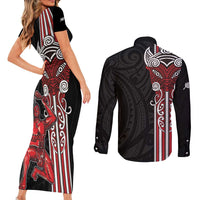 Toitu Te Reo Maori Toitu Te Whenua Toitu Te Tiriti Couples Matching Short Sleeve Bodycon Dress and Long Sleeve Button Shirt Maori Warrior New Zealand LT01 - Polynesian Pride