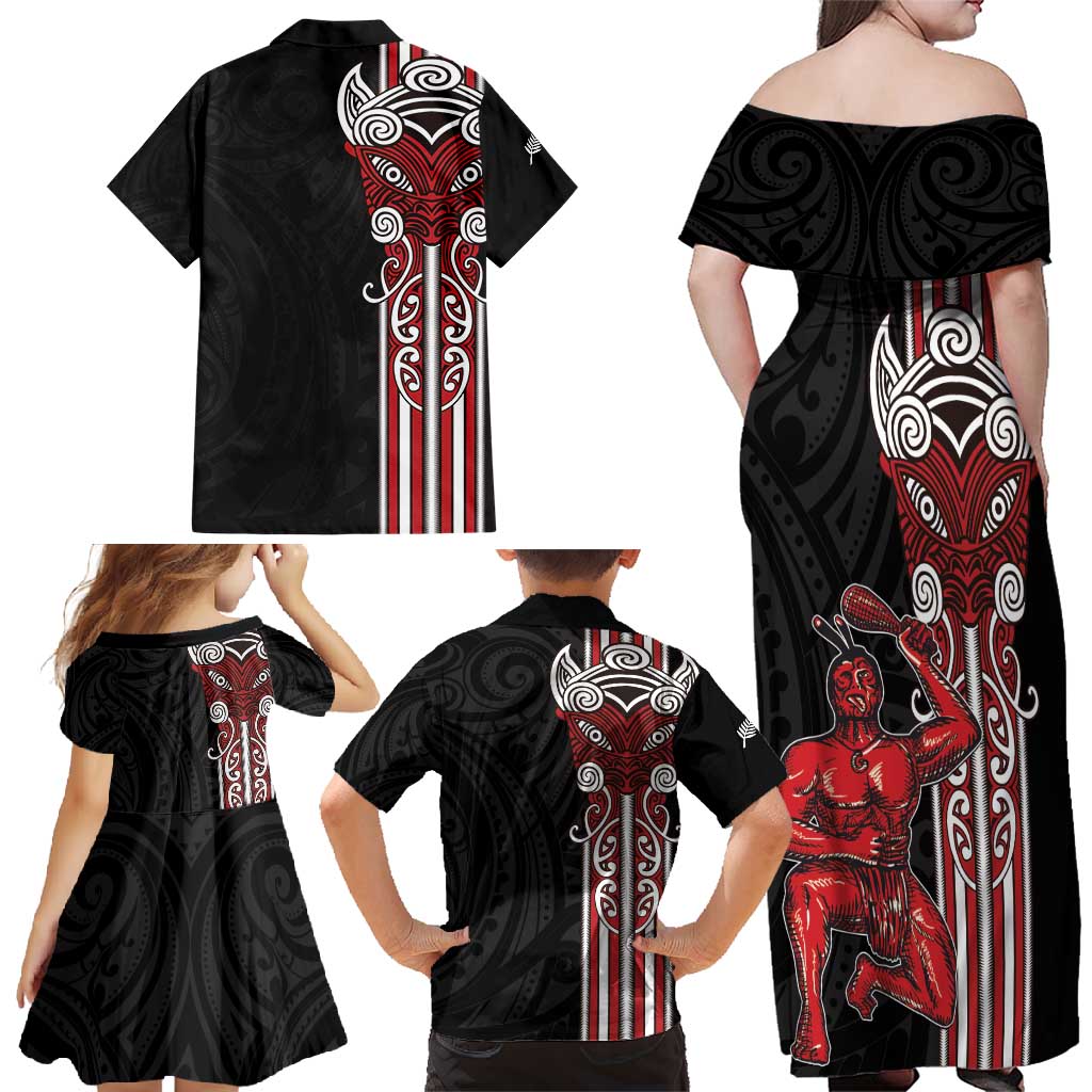 Toitu Te Reo Maori Toitu Te Whenua Toitu Te Tiriti Family Matching Off Shoulder Maxi Dress and Hawaiian Shirt Maori Warrior New Zealand LT01 - Polynesian Pride