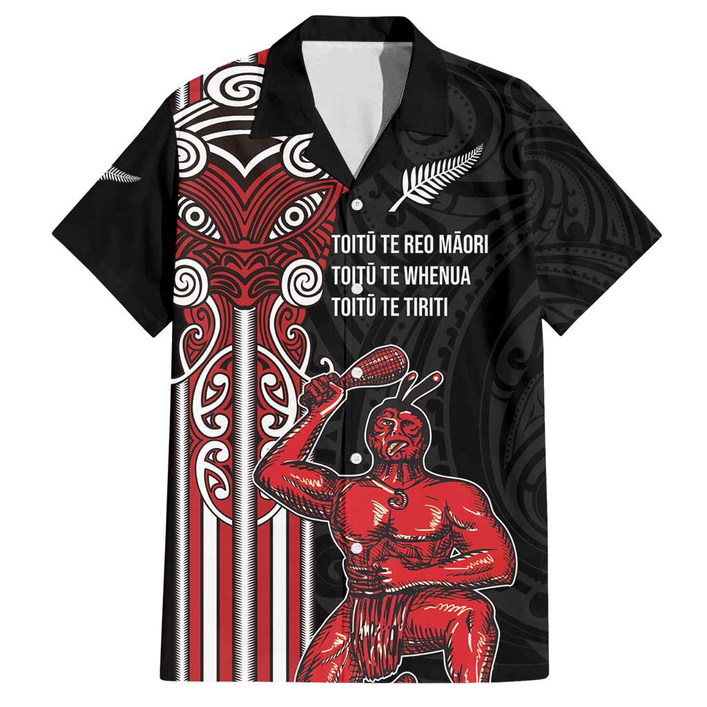Toitu Te Reo Maori Toitu Te Whenua Toitu Te Tiriti Family Matching Off Shoulder Maxi Dress and Hawaiian Shirt Maori Warrior New Zealand LT01 Dad's Shirt - Short Sleeve Black - Polynesian Pride