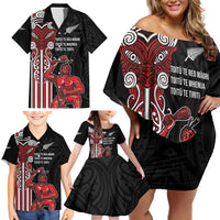 Toitu Te Reo Maori Toitu Te Whenua Toitu Te Tiriti Family Matching Off Shoulder Short Dress and Hawaiian Shirt Maori Warrior New Zealand LT01 - Polynesian Pride