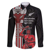 Toitu Te Reo Maori Toitu Te Whenua Toitu Te Tiriti Family Matching Puletasi and Hawaiian Shirt Maori Warrior New Zealand LT01 Dad's Shirt - Long Sleeve Black - Polynesian Pride