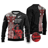 Toitu Te Reo Maori Toitu Te Whenua Toitu Te Tiriti Ugly Christmas Sweater Maori Warrior LT01 Black - Polynesian Pride