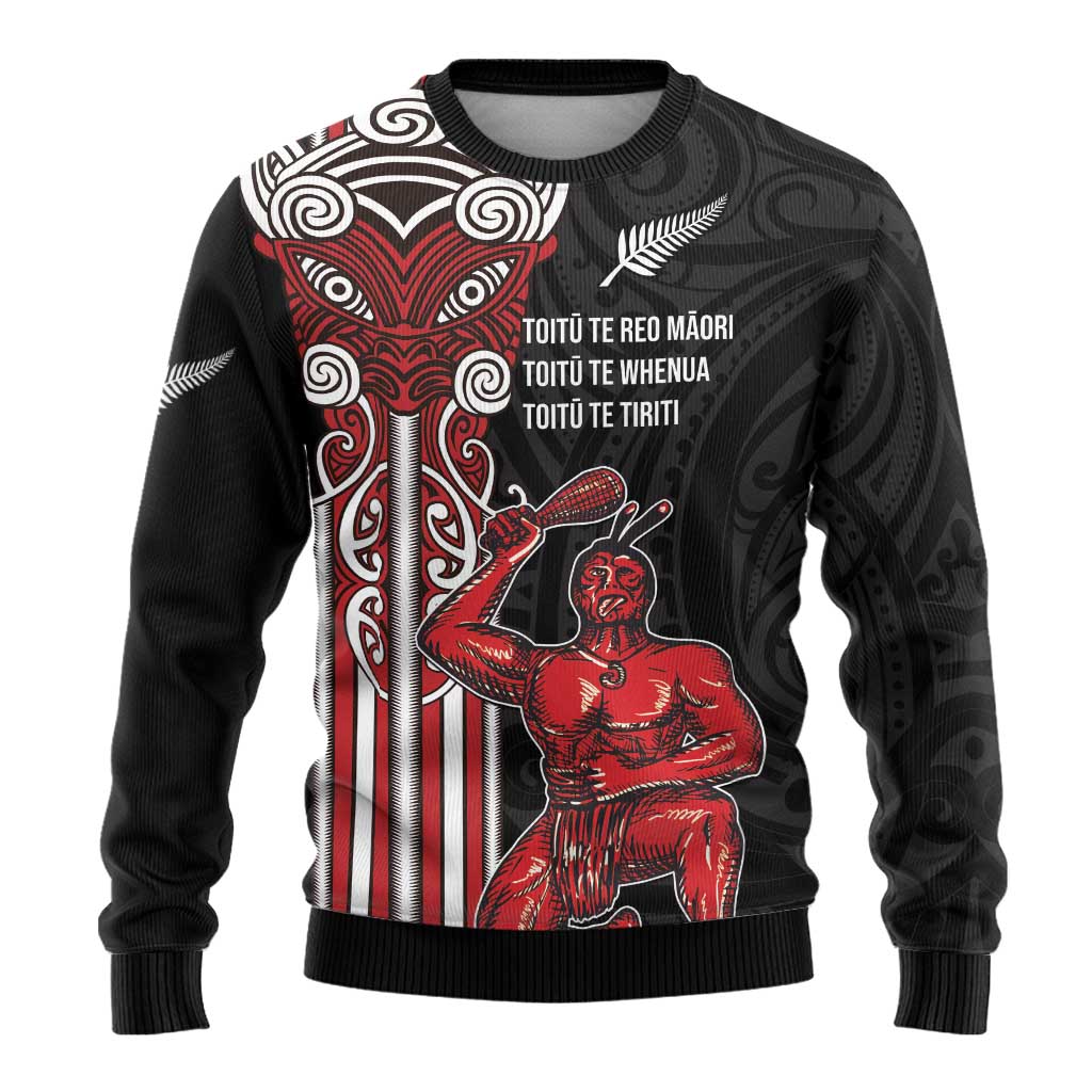 Toitu Te Reo Maori Toitu Te Whenua Toitu Te Tiriti Ugly Christmas Sweater Maori Warrior LT01 - Polynesian Pride