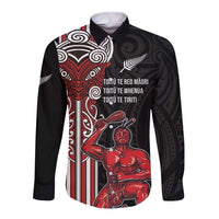 Toitu Te Reo Maori Toitu Te Whenua Toitu Te Tiriti Long Sleeve Button Shirt Maori Warrior New Zealand LT01 Unisex Black - Polynesian Pride