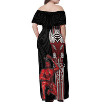Toitu Te Reo Maori Toitu Te Whenua Toitu Te Tiriti Off Shoulder Maxi Dress Maori Warrior New Zealand LT01 - Polynesian Pride