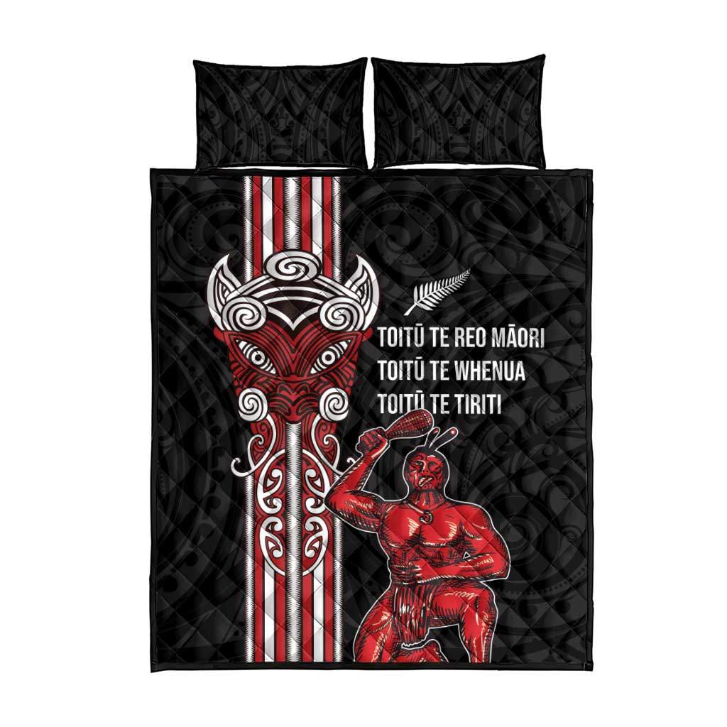 Toitu Te Reo Maori Toitu Te Whenua Toitu Te Tiriti Quilt Bed Set Maori Warrior New Zealand LT01 - Polynesian Pride