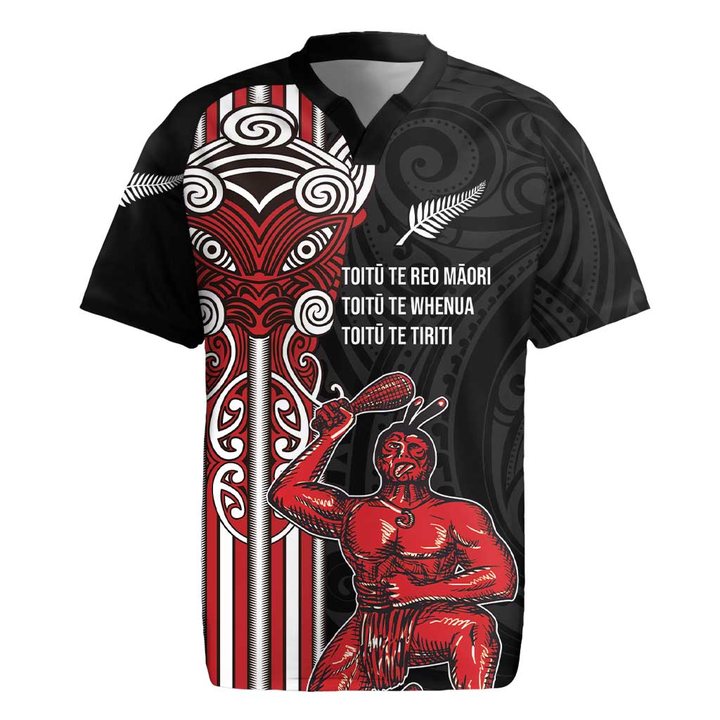 Toitu Te Reo Maori Toitu Te Whenua Toitu Te Tiriti Rugby Jersey Maori Warrior New Zealand LT01 Black - Polynesian Pride