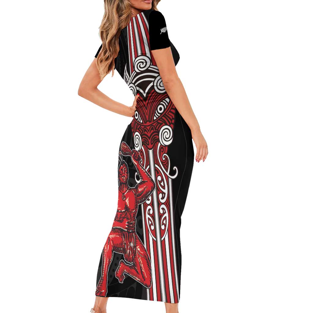 Toitu Te Reo Maori Toitu Te Whenua Toitu Te Tiriti Short Sleeve Bodycon Dress Maori Warrior New Zealand LT01 - Polynesian Pride