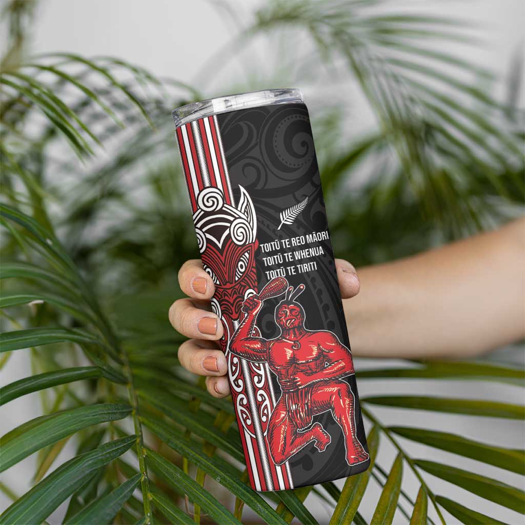 Toitu Te Reo Maori Toitu Te Whenua Toitu Te Tiriti Skinny Tumbler Maori Warrior LT01 - Polynesian Pride