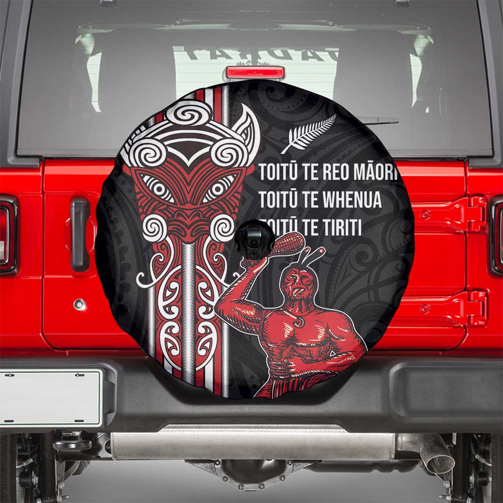 Toitu Te Reo Maori Toitu Te Whenua Toitu Te Tiriti Spare Tire Cover Maori Warrior New Zealand LT01 - Polynesian Pride