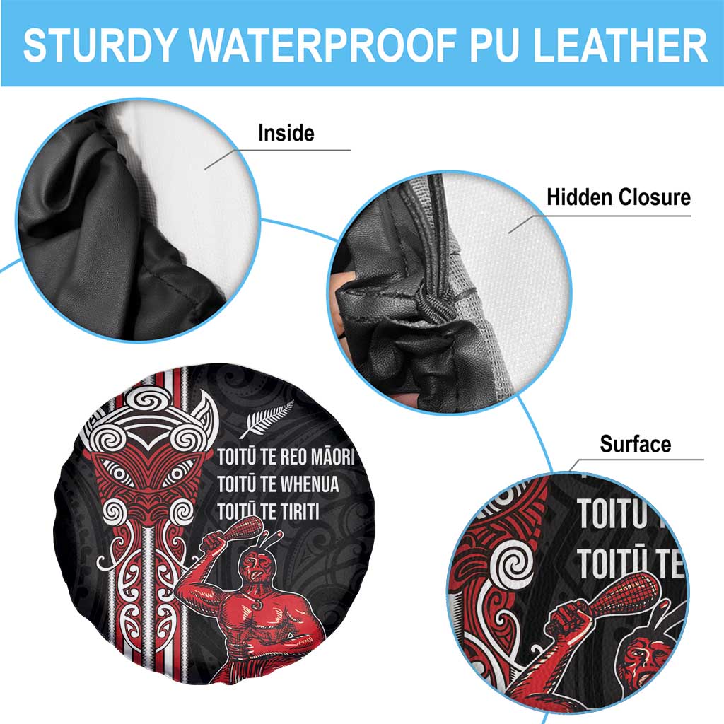 Toitu Te Reo Maori Toitu Te Whenua Toitu Te Tiriti Spare Tire Cover Maori Warrior New Zealand LT01 - Polynesian Pride