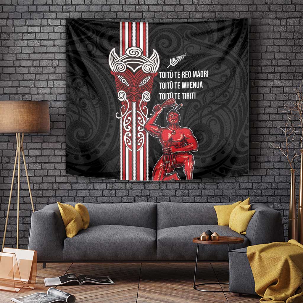 Toitu Te Reo Maori Toitu Te Whenua Toitu Te Tiriti Tapestry Maori Warrior New Zealand LT01 Black - Polynesian Pride