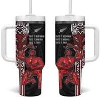 Toitu Te Reo Maori Toitu Te Whenua Toitu Te Tiriti Tumbler With Handle Maori Warrior LT01 One Size: 40 oz Black - Polynesian Pride