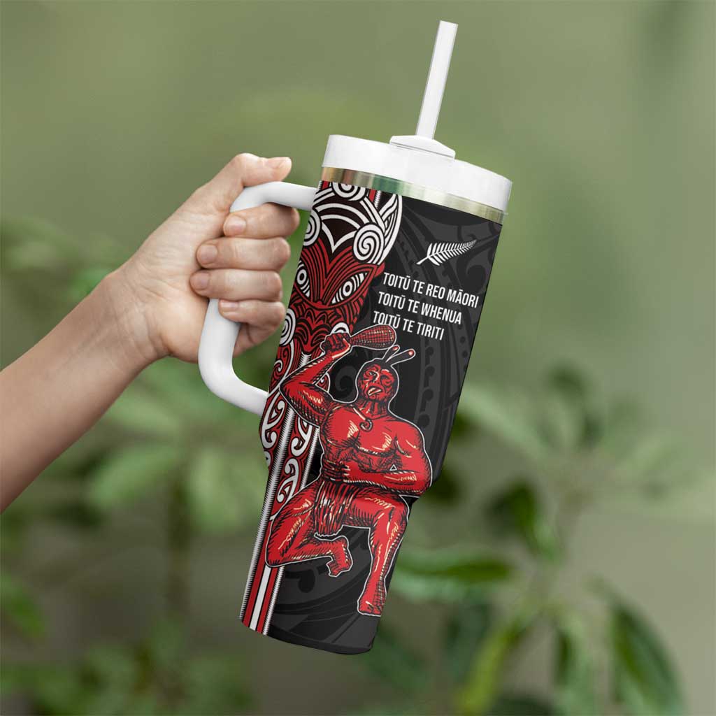 Toitu Te Reo Maori Toitu Te Whenua Toitu Te Tiriti Tumbler With Handle Maori Warrior LT01 - Polynesian Pride