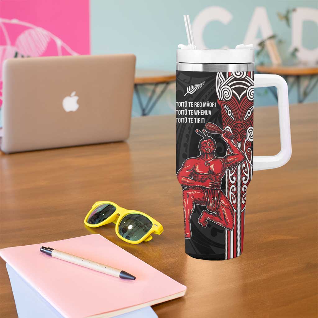 Toitu Te Reo Maori Toitu Te Whenua Toitu Te Tiriti Tumbler With Handle Maori Warrior LT01 - Polynesian Pride
