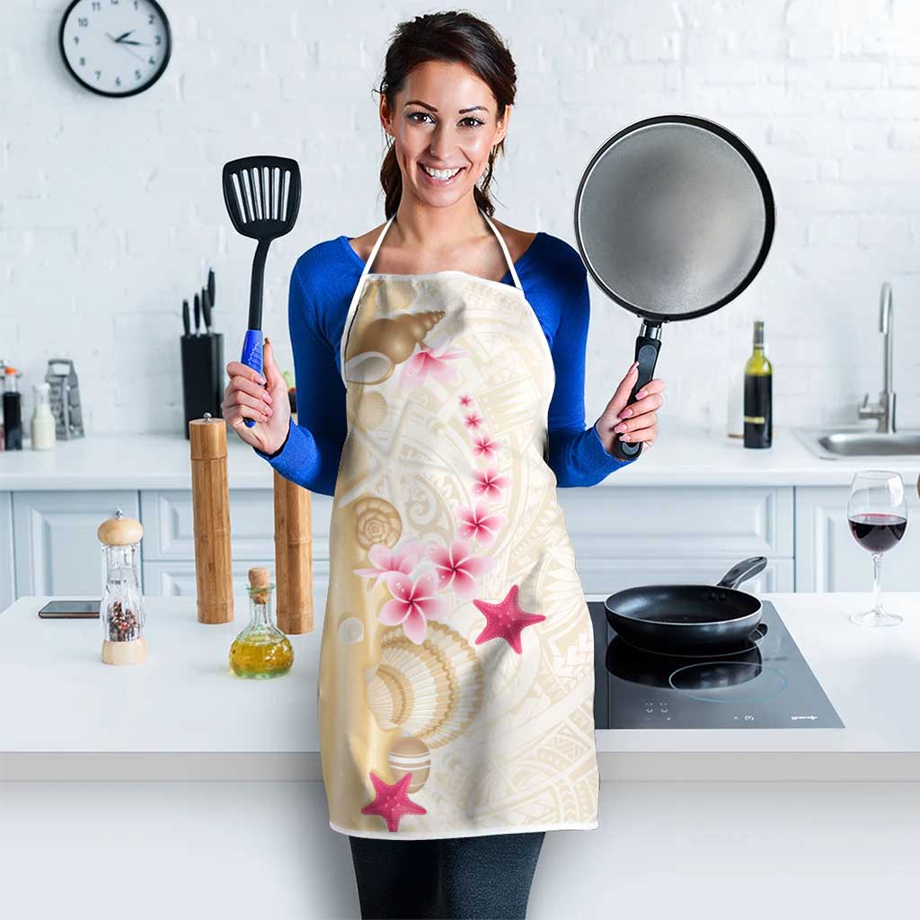 Beige Frangipani Sea Shell Apron Starfish Polynesian Pattern - Polynesian Pride