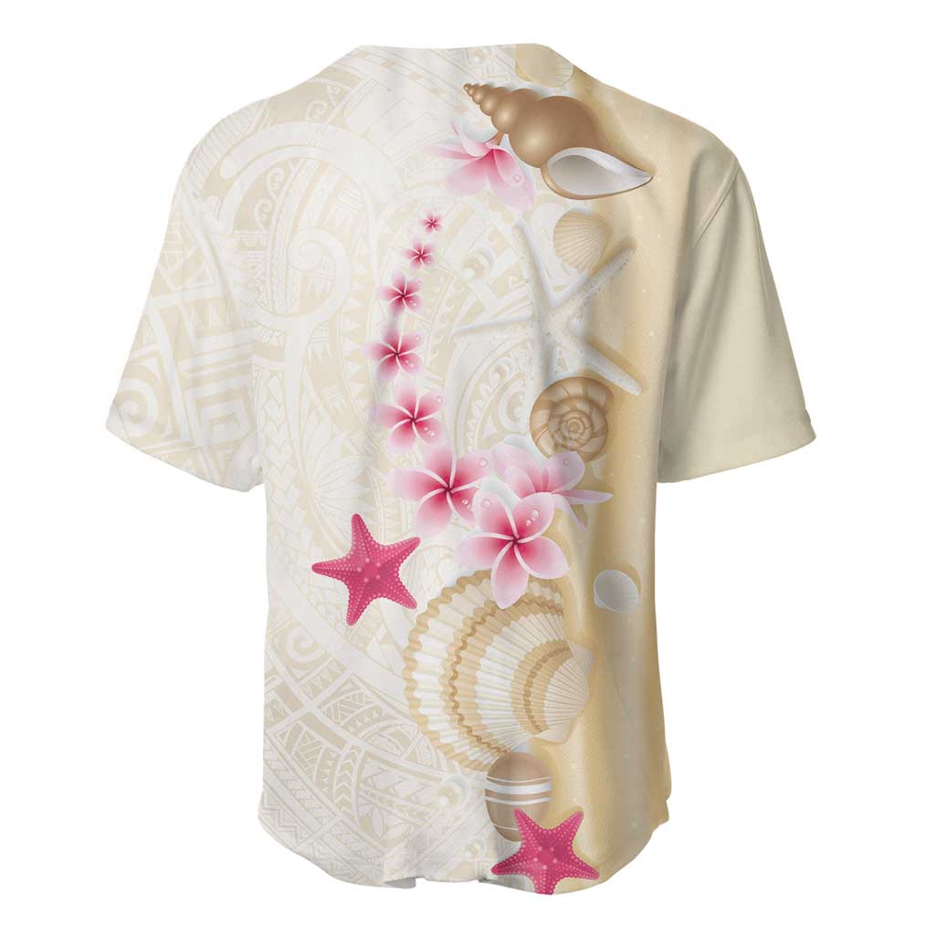Beige Frangipani Sea Shell Baseball Jersey Starfish Polynesian Pattern - Polynesian Pride