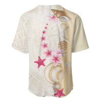 Beige Frangipani Sea Shell Baseball Jersey Starfish Polynesian Pattern - Polynesian Pride