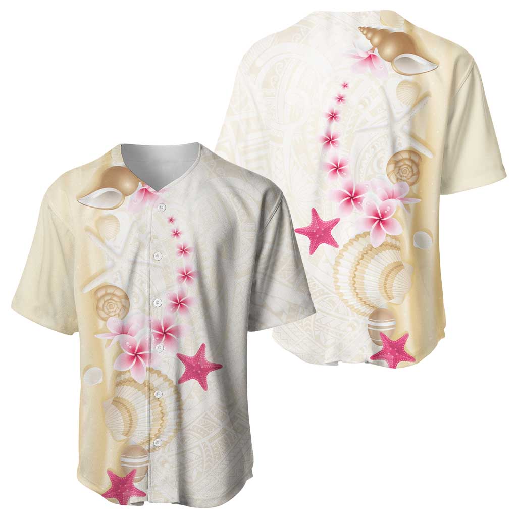 Beige Frangipani Sea Shell Baseball Jersey Starfish Polynesian Pattern - Polynesian Pride
