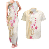Beige Frangipani Sea Shell Couples Matching Tank Maxi Dress and Hawaiian Shirt Starfish Polynesian Pattern LT01 Beige - Polynesian Pride