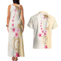 Beige Frangipani Sea Shell Couples Matching Tank Maxi Dress and Hawaiian Shirt Starfish Polynesian Pattern LT01 - Polynesian Pride