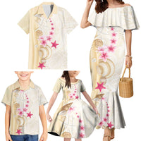 Beige Frangipani Sea Shell Family Matching Mermaid Dress and Hawaiian Shirt Starfish Polynesian Pattern LT01 - Polynesian Pride