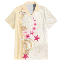 Beige Frangipani Sea Shell Family Matching Off The Shoulder Long Sleeve Dress and Hawaiian Shirt Starfish Polynesian Pattern LT01 Dad's Shirt - Short Sleeve Beige - Polynesian Pride