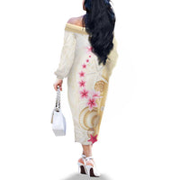 Beige Frangipani Sea Shell Family Matching Off The Shoulder Long Sleeve Dress and Hawaiian Shirt Starfish Polynesian Pattern LT01 - Polynesian Pride