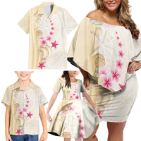 Beige Frangipani Sea Shell Family Matching Off Shoulder Short Dress and Hawaiian Shirt Starfish Polynesian Pattern LT01 - Polynesian Pride