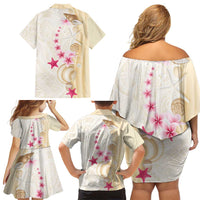 Beige Frangipani Sea Shell Family Matching Off Shoulder Short Dress and Hawaiian Shirt Starfish Polynesian Pattern LT01 - Polynesian Pride