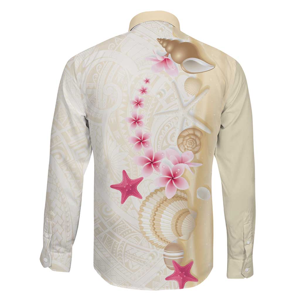 Beige Frangipani Sea Shell Family Matching Off Shoulder Short Dress and Hawaiian Shirt Starfish Polynesian Pattern LT01 - Polynesian Pride