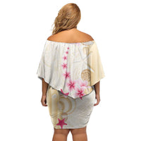 Beige Frangipani Sea Shell Family Matching Off Shoulder Short Dress and Hawaiian Shirt Starfish Polynesian Pattern LT01 - Polynesian Pride