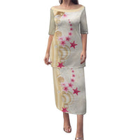 Beige Frangipani Sea Shell Family Matching Puletasi and Hawaiian Shirt Starfish Polynesian Pattern - Polynesian Pride